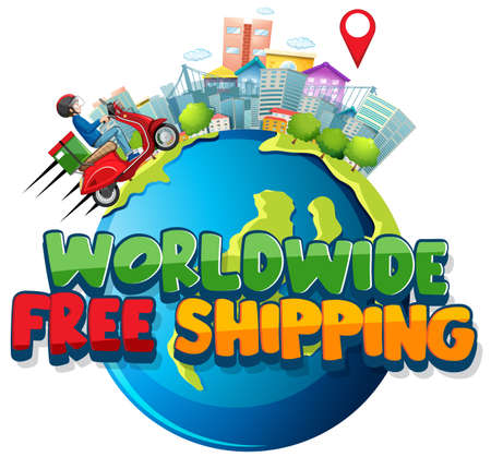 The city and bike man or delivery man riding on the earth illustrationのイラスト素材