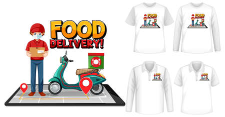 Set of mockup shirt with delivery theme illustrationのイラスト素材