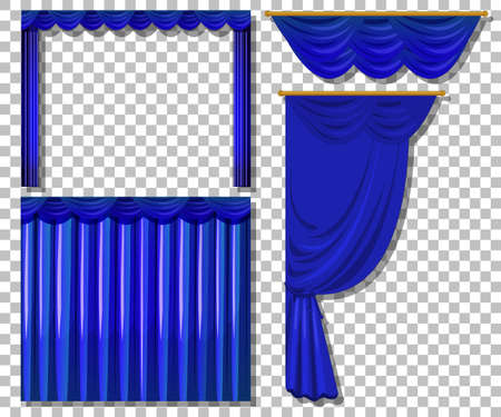 Different designs of blue curtains isolated illustrationのイラスト素材