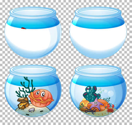 Set of different aquarium tanks isolated on transparent background illustrationのイラスト素材