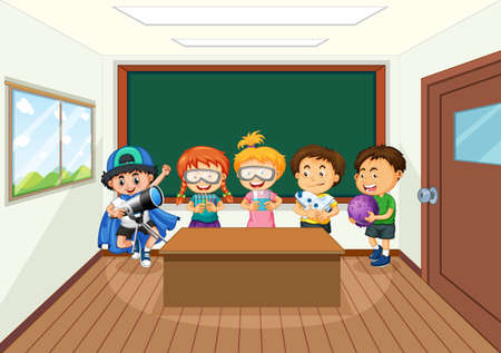 Students in the classroom background illustrationのイラスト素材