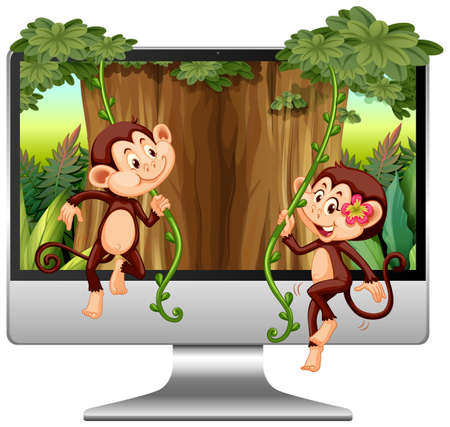 Jungle theme on computer background illustrationのイラスト素材