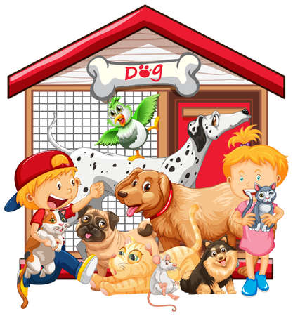 Group of pet on white background illustrationのイラスト素材