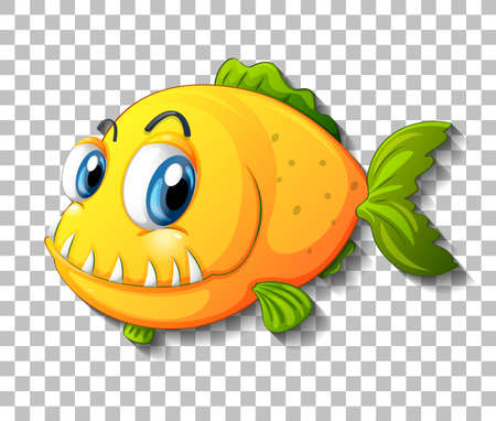 Yellow exotic fish cartoon character on transparent background illustrationのイラスト素材