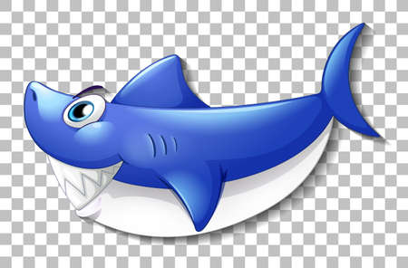 Smiling cute shark cartoon character isolated on transparent background illustrationのイラスト素材