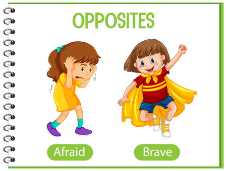 Opposite words with afraid and brave illustrationのイラスト素材