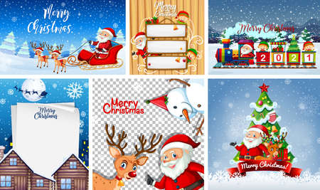 Set of different Christmas postcard or poster illustrationのイラスト素材