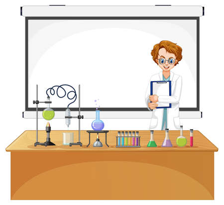 Researcher experiment in the laboratory illustrationのイラスト素材