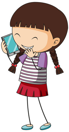 Cute girl cartoon character in hand drawn doodle style isolated illustrationのイラスト素材