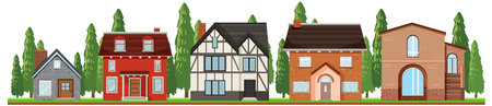 Front of country houses on white background illustrationのイラスト素材