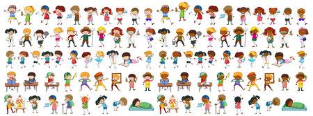 Set of different doodle kids cartoon character illustration