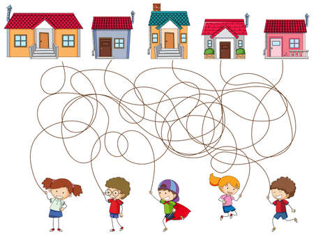 Cute cartoon maze game template illustrationのイラスト素材