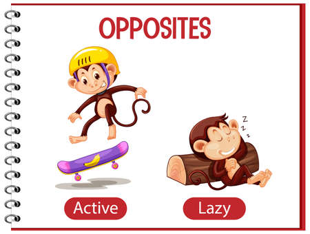 Opposite words with active and lazy illustrationのイラスト素材