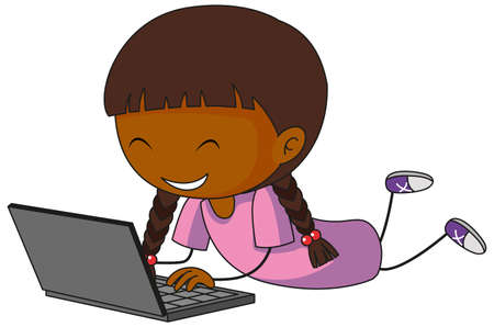 A doodle kid using laptop cartoon character isolated illustrationのイラスト素材