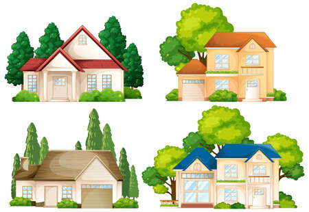 Set of different types of houses isolated illustrationのイラスト素材