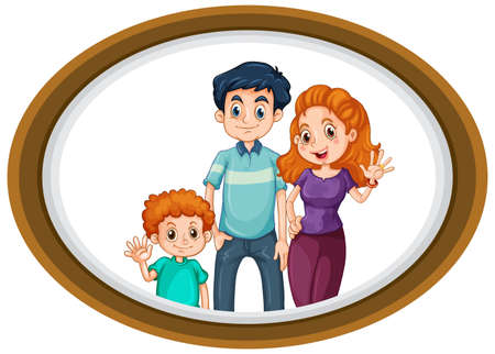 Happy family photo on wooden frame illustrationのイラスト素材