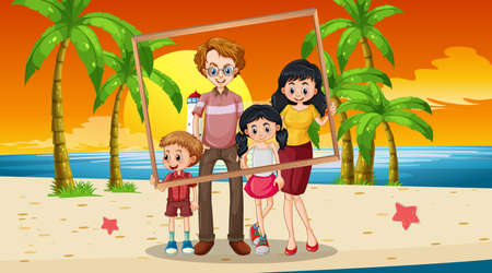 Happy family photo on vacation illustrationのイラスト素材