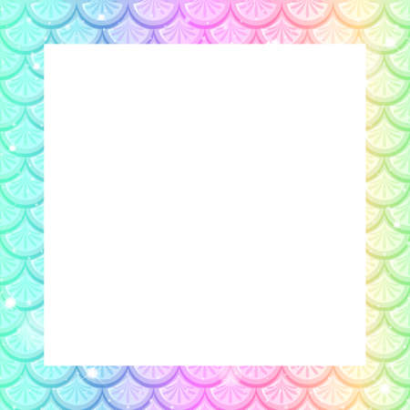 Blank pastel rainbow fish scales frame template illustrationのイラスト素材