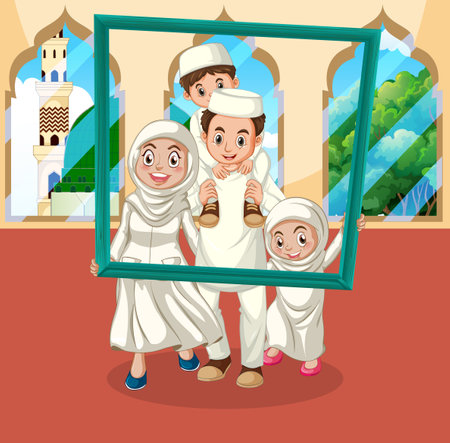 Happy muslim cartoon character illustrationのイラスト素材