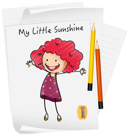 Sketch little kids cartoon character on paper isolated illustrationのイラスト素材