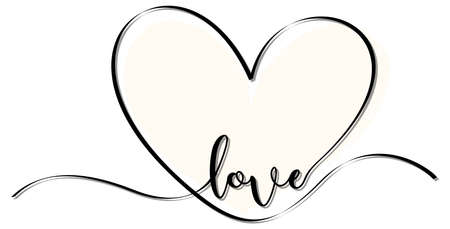 White heart hand drawn with love font illustrationのイラスト素材