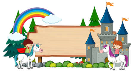 Empty banner with fairy tale cartoon character and elements isolated illustrationのイラスト素材
