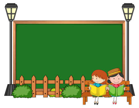 Empty blackboard with many kids doodle cartoon character isolated illustrationのイラスト素材