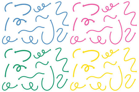 Different types of hand drawn curved arrows on white background illustrationのイラスト素材