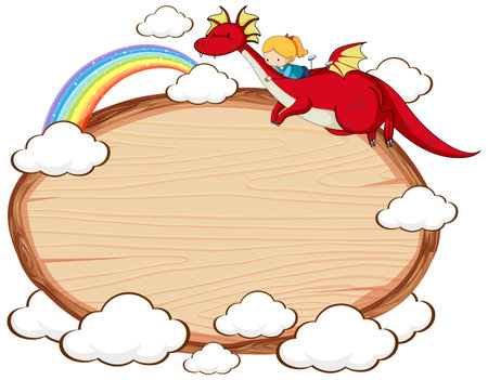 Empty wooden banner with fairy tale cartoon character and elements isolated illustrationのイラスト素材