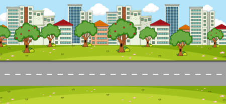 Empty park landscape scene with main street illustrationのイラスト素材