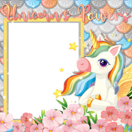 Blank banner with beautiful pegasus cartoon character illustrationのイラスト素材