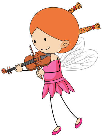 Simple cartoon character of a little fairy playing violin illustrationのイラスト素材