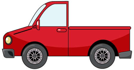 Red pick up car in cartoon style isolated on white background illustrationのイラスト素材