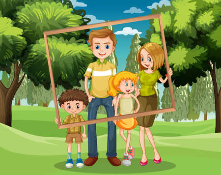 Happy family photo on vacation illustrationのイラスト素材