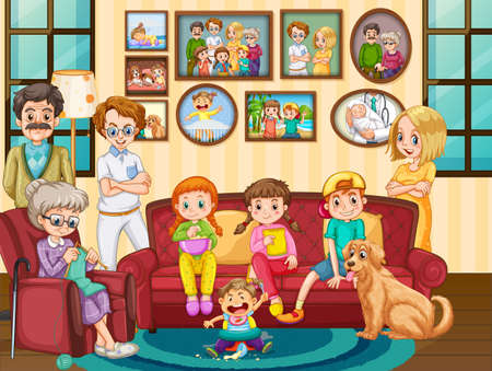 Big family member at the house illustrationのイラスト素材