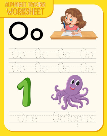 Alphabet tracing worksheet with letter O and o illustrationのイラスト素材