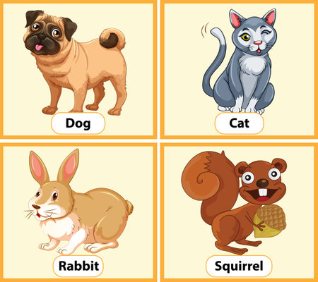 Educational English word card of animals illustrationのイラスト素材