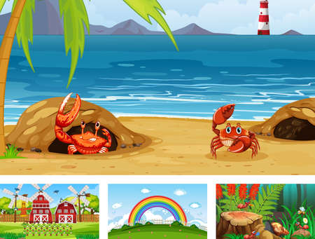 Four different nature horizontal scene  illustrationのイラスト素材