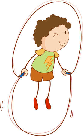 A doodle kid jumping rope cartoon character isolated illustrationのイラスト素材