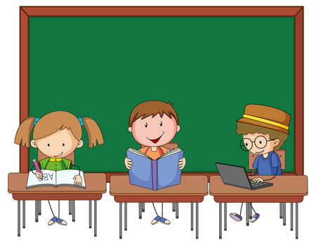 Blank board with many kids cartoon character illustrationのイラスト素材