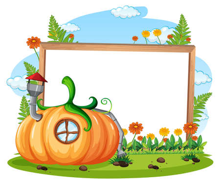 Empty banner with fantasy pumpkin house illustrationのイラスト素材