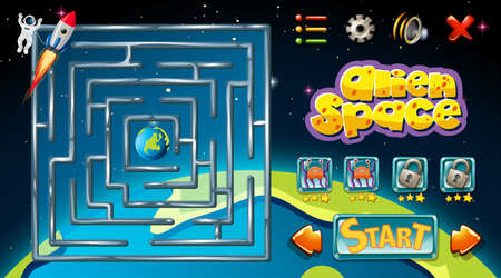 Maze game with space theme template illustrationのイラスト素材
