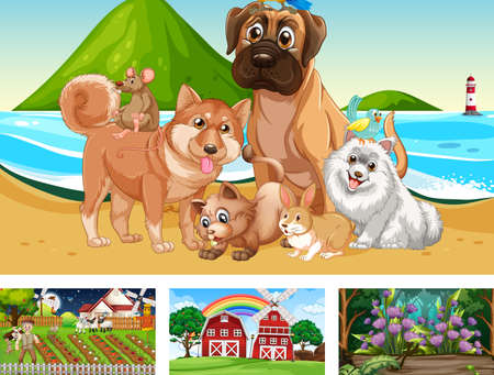 Four different nature horizontal scene  illustrationのイラスト素材