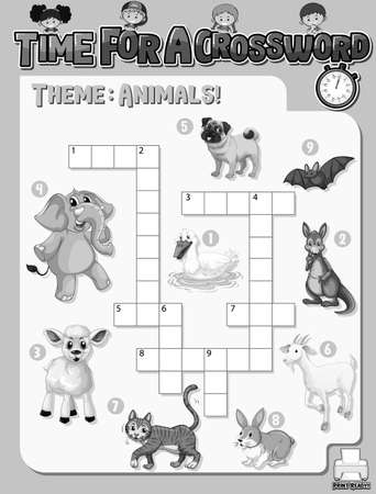 Crossword puzzle game template about animals illustrationのイラスト素材