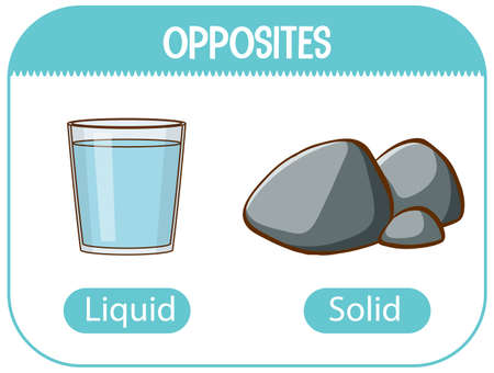 Opposite words with liquid and solid illustrationのイラスト素材