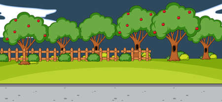 Empty park nature scene at night in simple style illustrationのイラスト素材