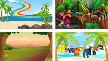Four different nature horizontal scene illustrationのイラスト素材
