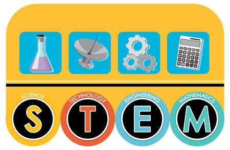 STEM education font banner with learning elements illustration