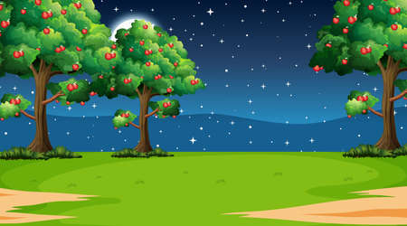 Blank nature park landscape scene at night time illustrationのイラスト素材