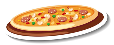 Sticker template with Pizza isolated illustrationのイラスト素材